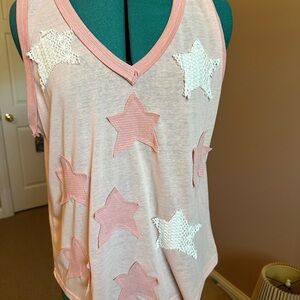POL Pink Star Applique V-Neck Tank NWOT
